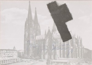 Joseph Beuys - Das halbe Filzkreuz über Köln (The Half Felt Cross over Cologne), 1974, offset on cardstock, stamps reproduced