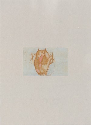 Joseph Beuys - Schamanentrommel aus der Suite Tränen (Shaman's Drum from Suite Tears), 1985, color etching and aquatint on thin paper laid down on gray wove