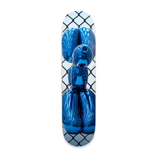 Skateboard deck with Jeff Koons' Balloon Dog (Blue) artwork 
