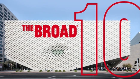 The Broad exterior shot with Broad logo and number 10 overlaid