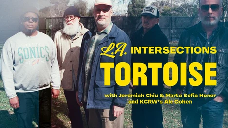 Tortoise band shot with text overlaid